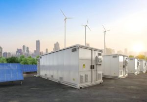 energy storage systems or battery container units with solar and turbine farm