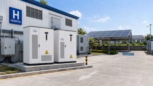 KRL-B241 125 kW and 241 kWh cabinet in a hospital solar-service area with an expansion pad