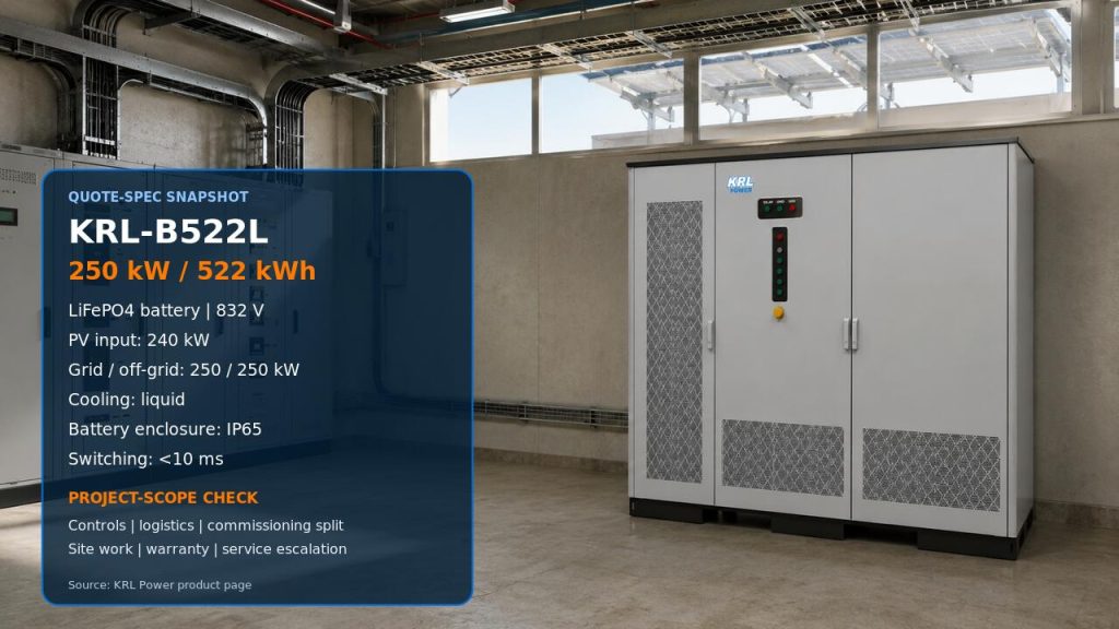 KRL-B261L 125 kW and 261 kWh liquid-cooled commercial energy storage cabinet