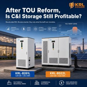 KRL-B261L 125 kW 261 kWh and KRL-B522L 250 kW 522 kWh C&I energy storage systems illustrating ROI recalculation after TOU reform