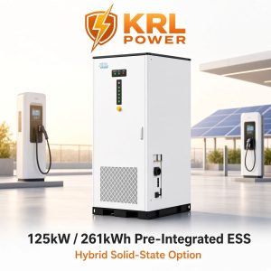 Real KRL Power 125kW/261kWh liquid-cooled ESS cabinet with hybrid solid-state option for Nigeria commercial EV charging stations.