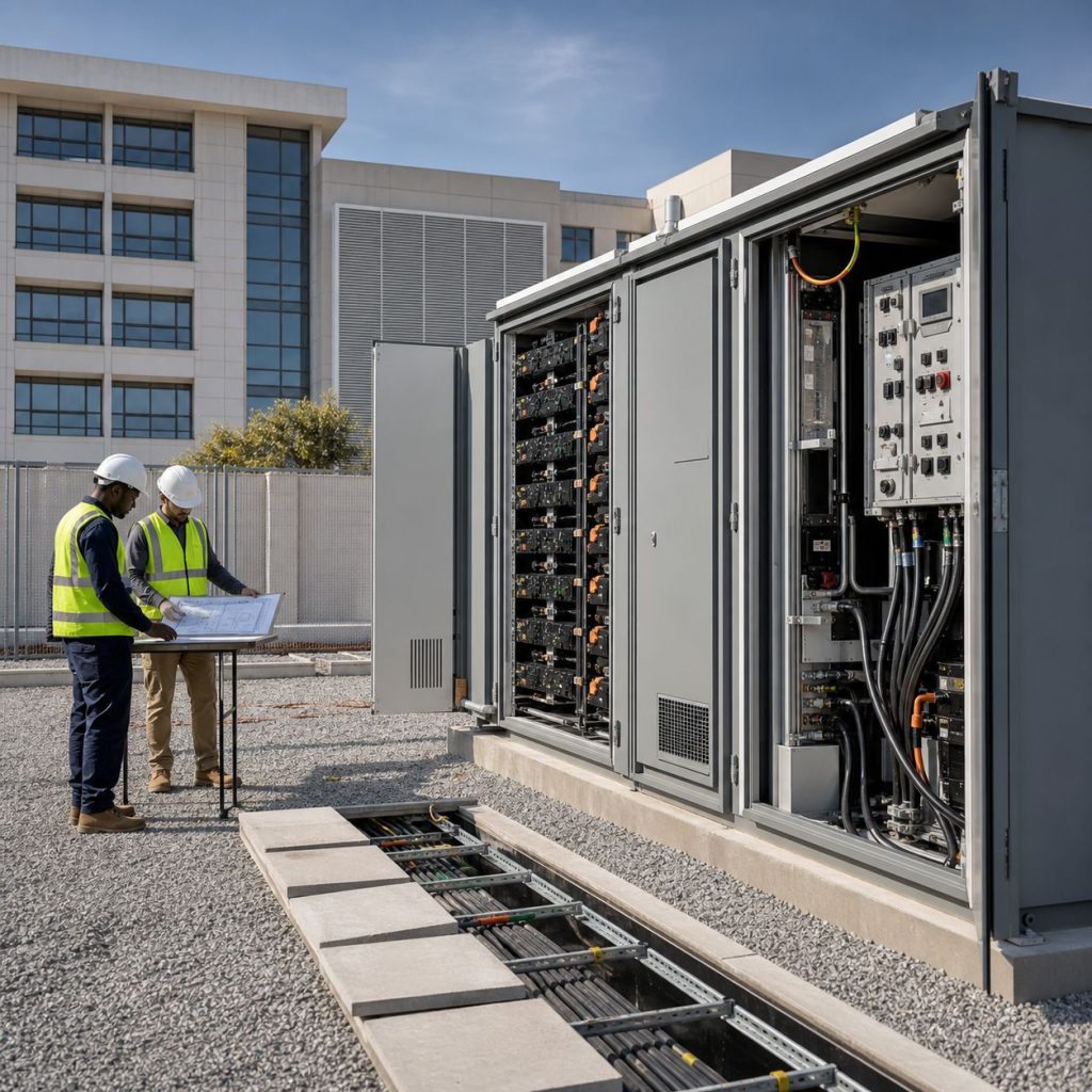 Hospital battery energy storage planning beside a secure service area