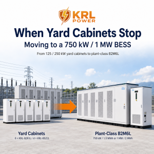 KRL B261L and B522L yard cabinets compared with KRL B2M6L 750 kW and 1 MW BESS