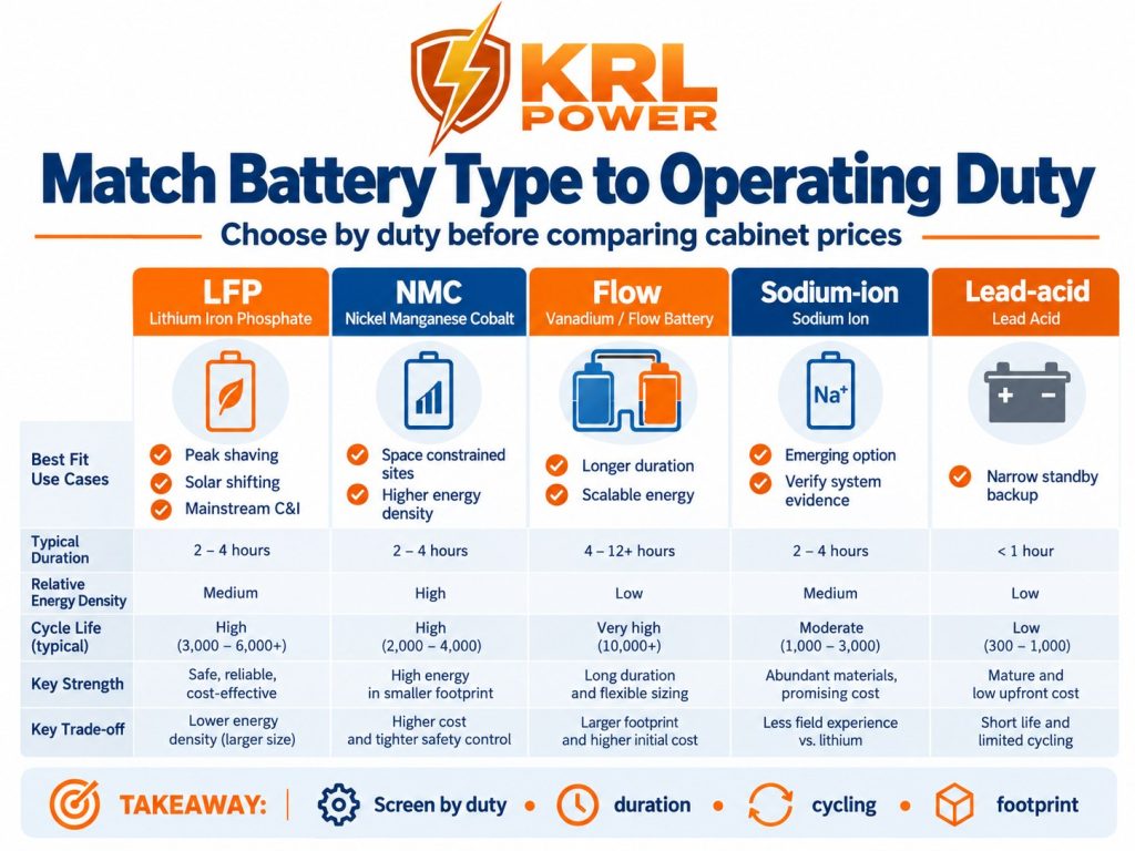 250 kW BESS duration comparison showing 125 kWh at 0.5 hours through 2 MWh at 8 hours