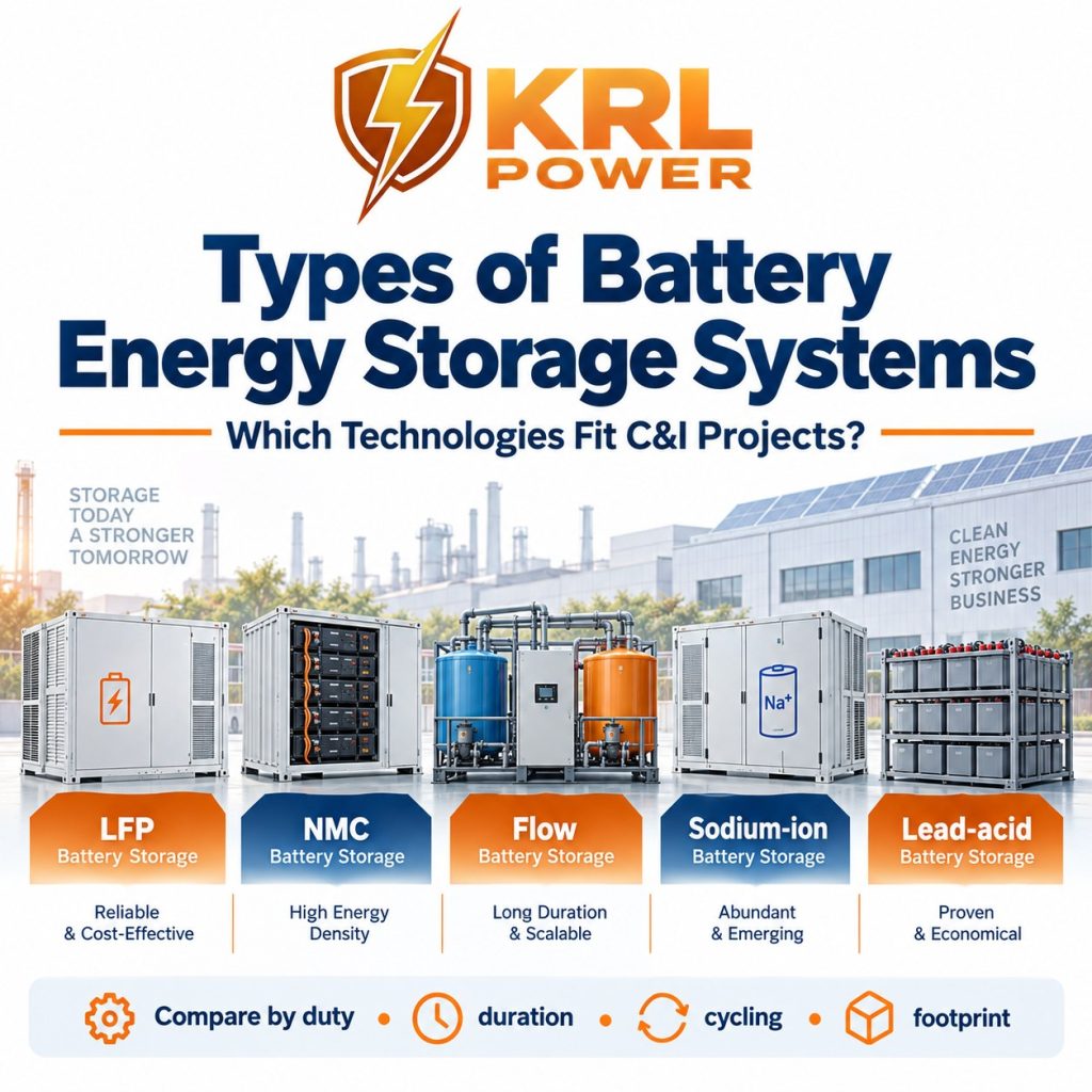 Comparison of LFP NMC flow sodium-ion and lead-acid battery energy storage system types for C&I project selection